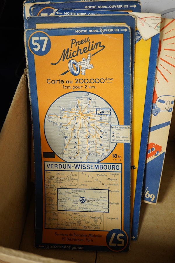 Two Michelin Guides, 1922 and 1948, together with six continental maps of France and Italy. Condition - fair to good.